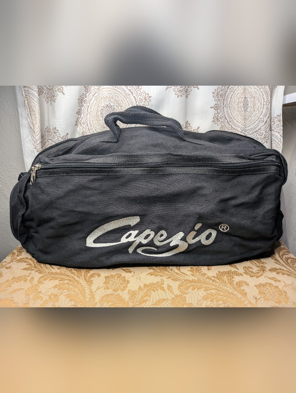 Vintage Black Embroidered Capezio Barrel Duffle Weekender Bag 22"x12"x12" READ